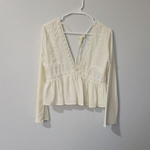 Elegant Cream Lace Trim Blouse